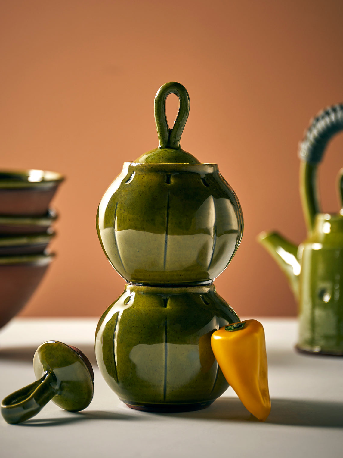 Neville Tatham - Slipware Small Ginger Jars (Set of 2) - Green - ABASK