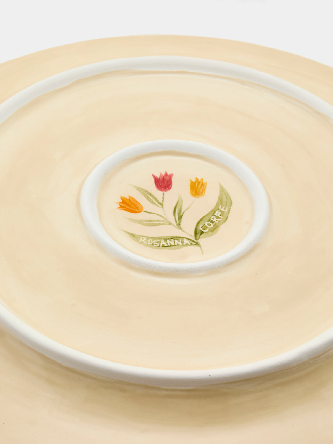 Rosanna Corfe - Tulips Hand-Painted Ceramic Round Platter - Cream - ABASK