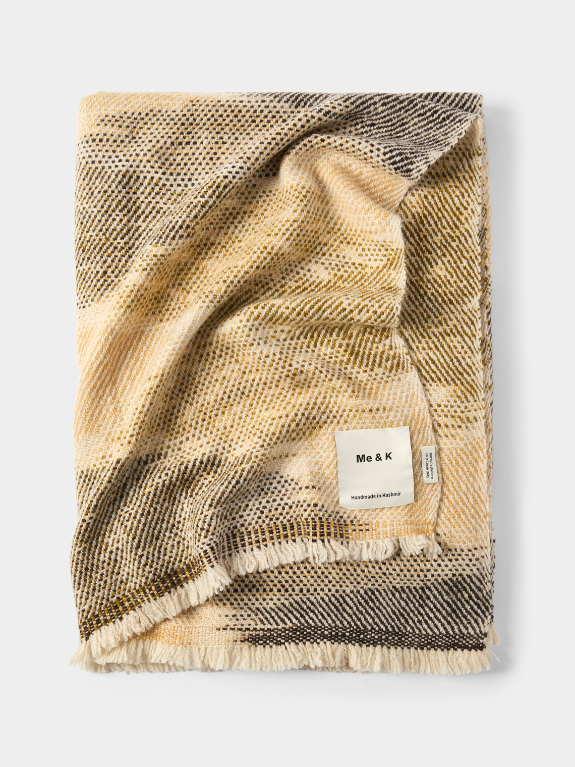 Me & K - Check Ikat Cashmere Throw (67in/1.7m) - Yellow - ABASK