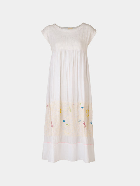 Injiri - Amber 33 Hand-Loomed Cotton Dress | Size: S - White - ABASK - 