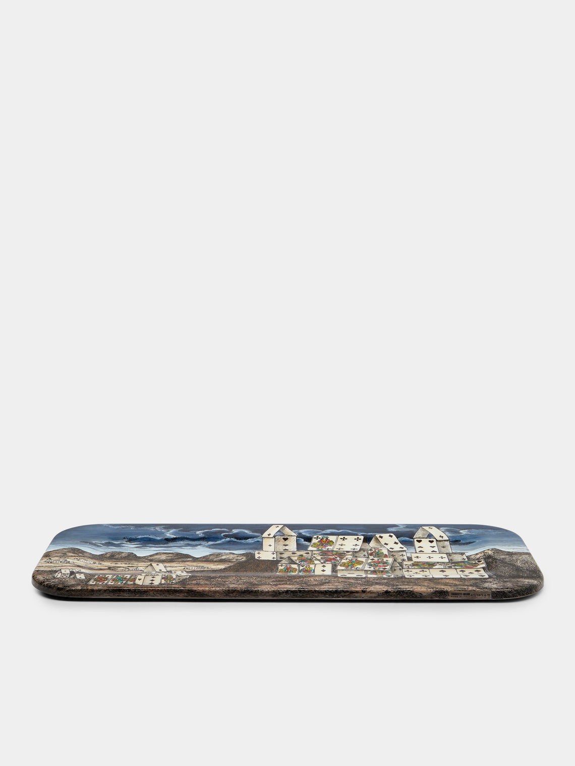 Fornasetti - Città di Carte Hand-Painted Wood Tray - Blue - ABASK