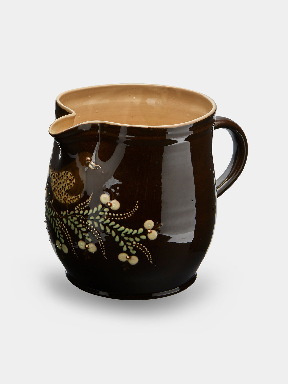 Poterie d’Évires - Birds Hand-Painted Ceramic Extra Large Jug - Dark brown - ABASK - 