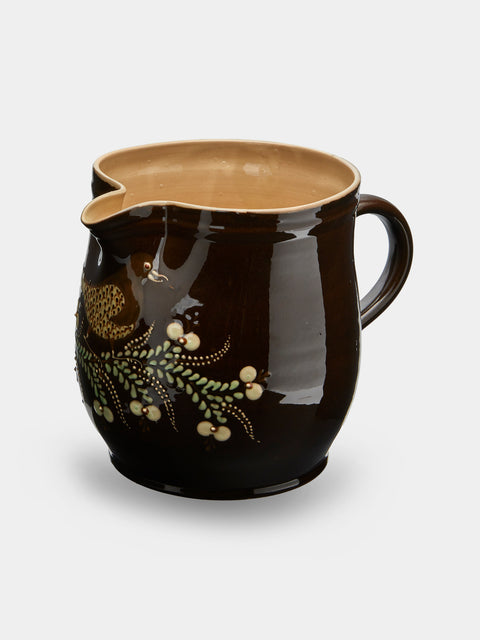 Poterie d’Évires - Birds Hand-Painted Ceramic Extra Large Jug - Dark brown - ABASK - 