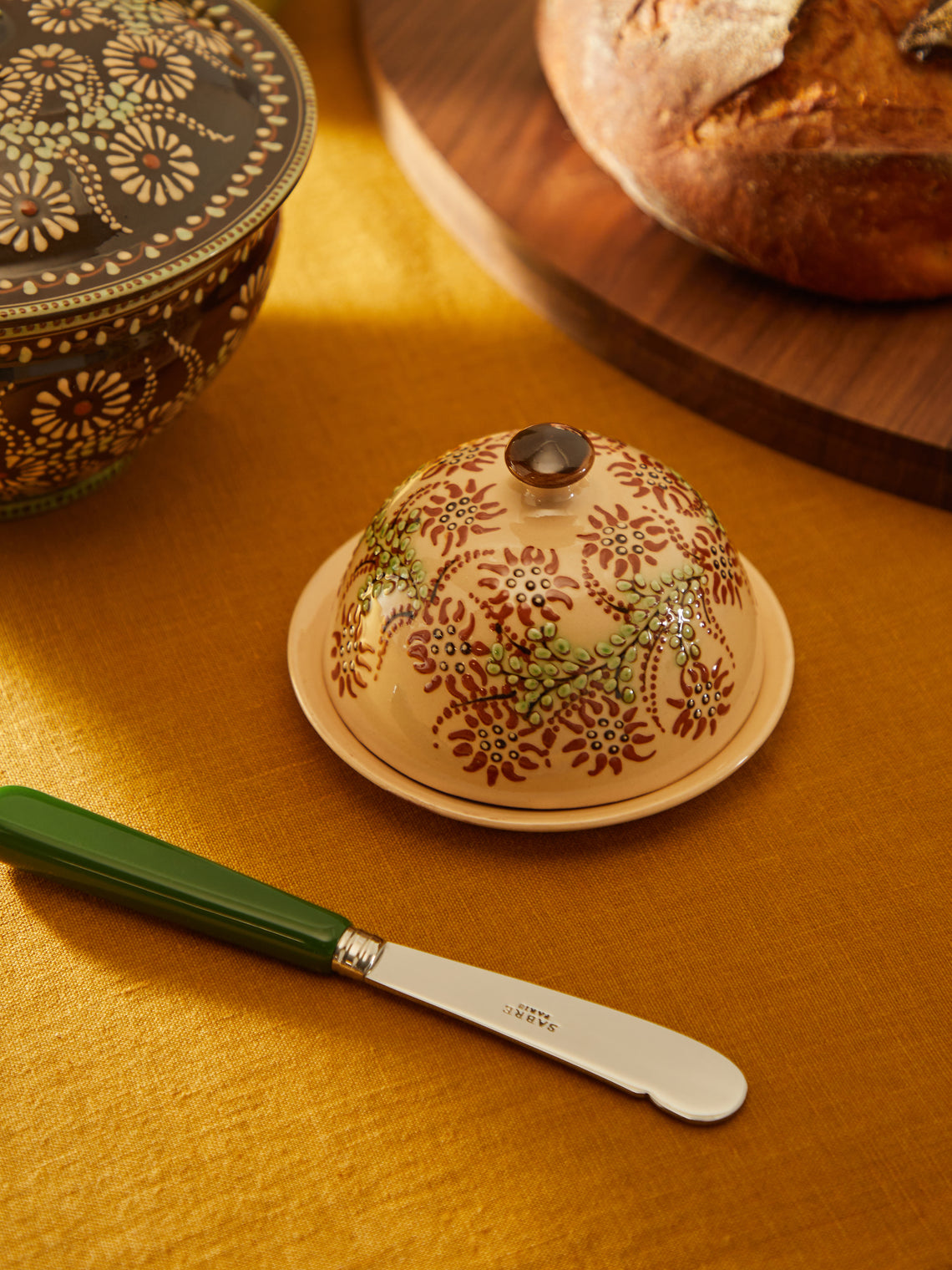 Poterie d’Évires - Flowers Hand-Painted Ceramic Small Butter Dish -  - ABASK