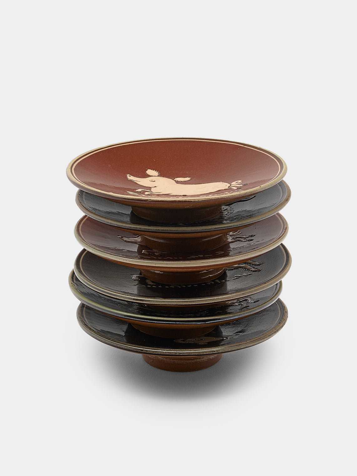 Poterie d’Évires - Animals Hand-Painted Ceramic Small Raised Plates (Set of 6) - Multiple - ABASK - 