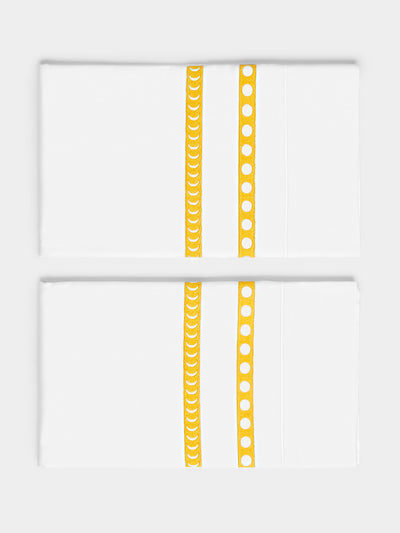Loretta Caponi - Moon Hand-Embroidered Cotton King-Size Pillowcases (Set of 2) - White - ABASK - 