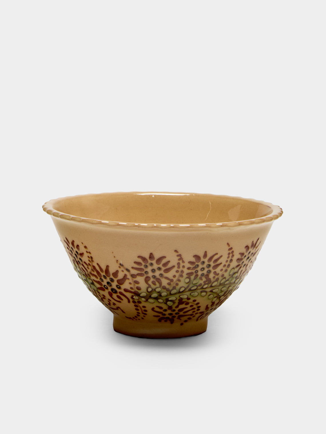 Poterie d’Évires - Flowers Hand-Painted Ceramic Petite Fluted Bowls (Set of 6) - Cream - ABASK