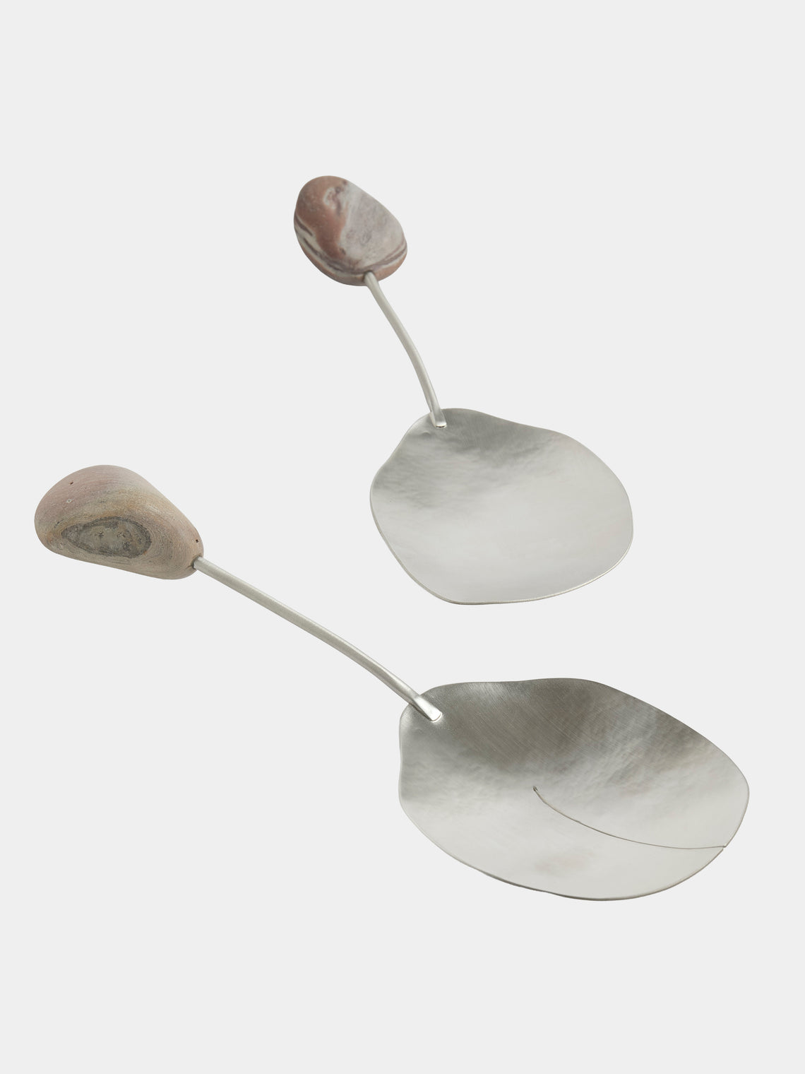 Thalia Maria Silver - Sterling Silver and Pebble Salad Servers (Set of 2) - Silver - ABASK