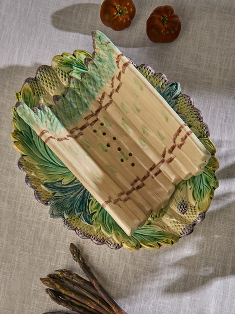 Antique and Vintage - 1900s Ceramic Asparagus Platter - Green - ABASK