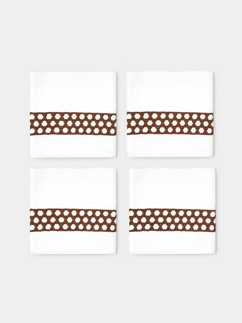 The Table Love - The Rattan Weave Hand-Embroidered Linen Napkins (Set of 4) - Brown - ABASK - 