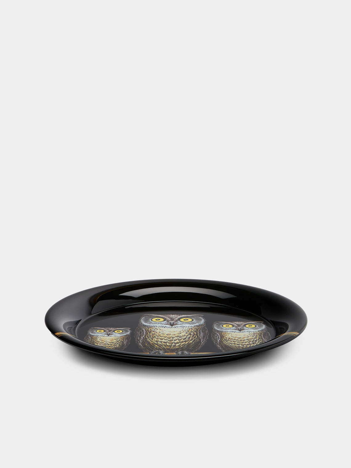 Fornasetti - Civette Wood Round Tray - Black - ABASK