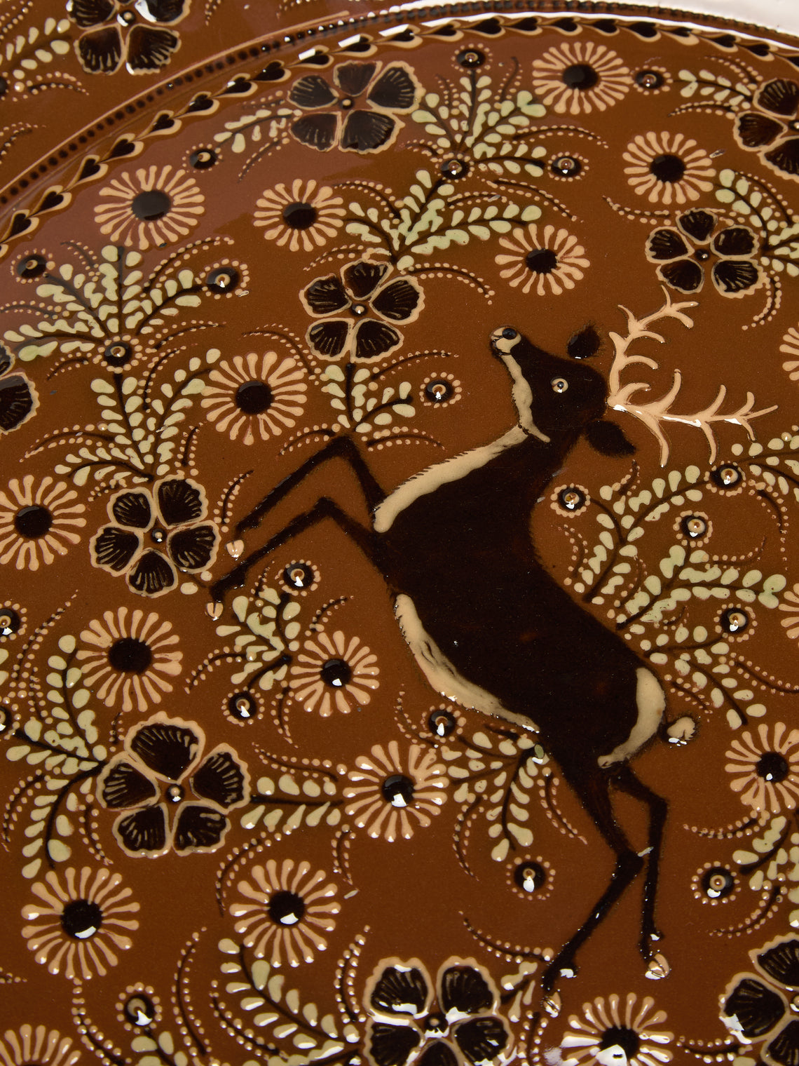 Poterie d’Évires - Stags Hand-Painted Ceramic Giant Platter - Light brown - ABASK