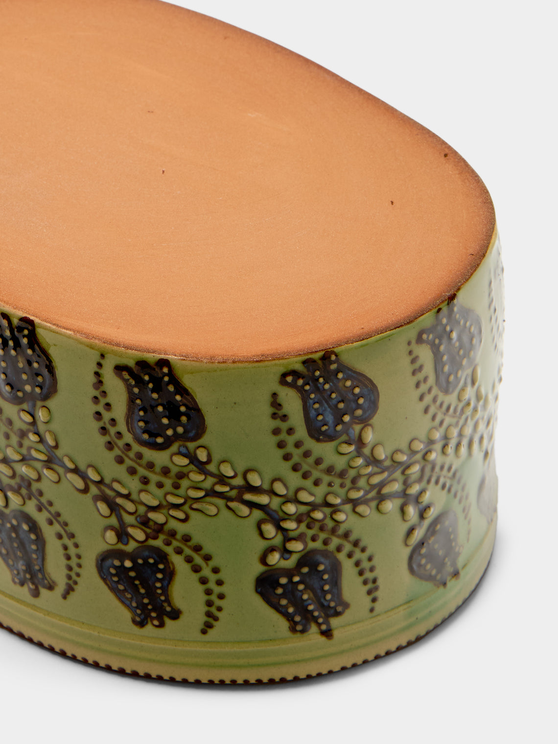 Poterie d’Évires - Flowers Hand-Painted Ceramic Oval Serving Dish - Green - ABASK