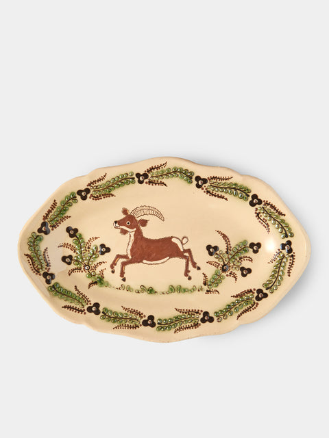 Poterie d’Évires - Goats Hand-Painted Ceramic Fluted-Edge Platter - Cream - ABASK - 