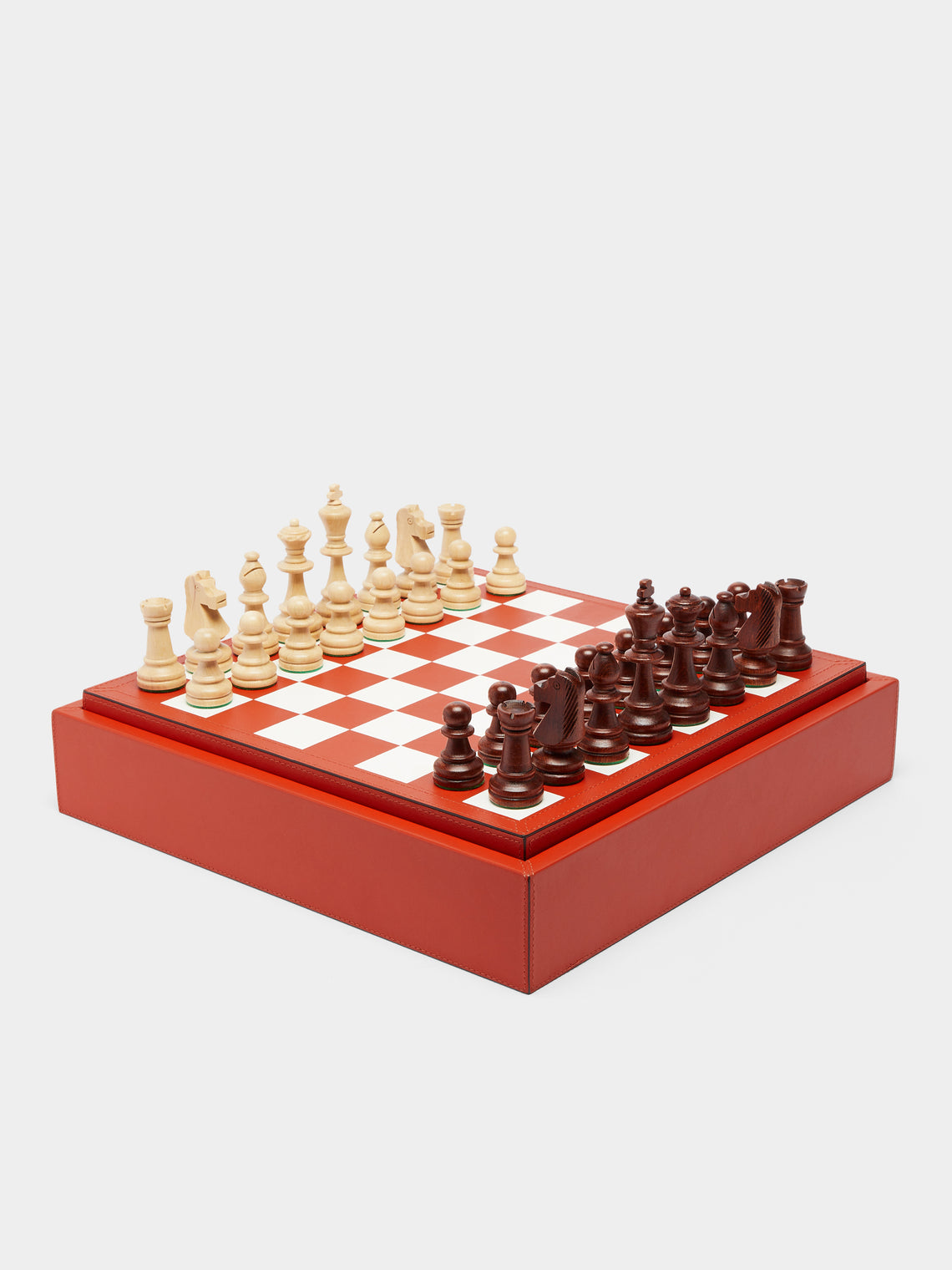 Giobagnara - Leather Triple Checkers, Chess and Dominoes Compendium - Orange - ABASK