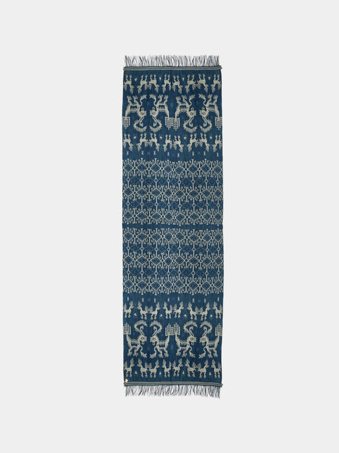 R Collective - Hundarangga Mahang Ikat Cotton Bed Blanket (102in/2.6m) - Blue - ABASK - 