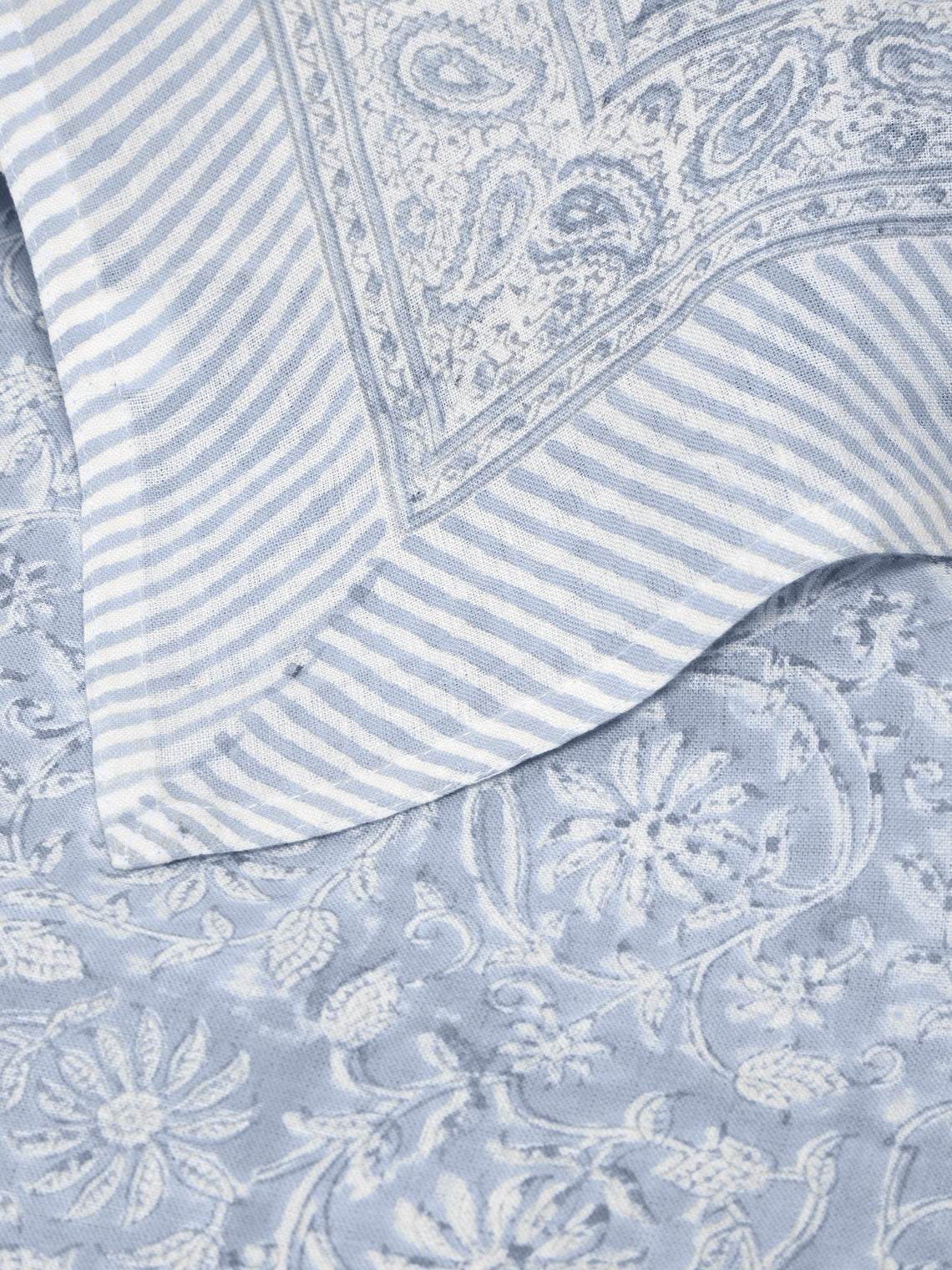 Chamois - Margerita Block-Printed Linen Small Rectangular Tablecloth - Gray - ABASK