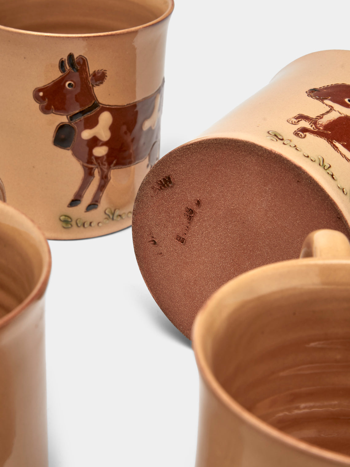 Poterie d’Évires - Animals Hand-Painted Ceramic Mugs (Set of 4) - Cream - ABASK