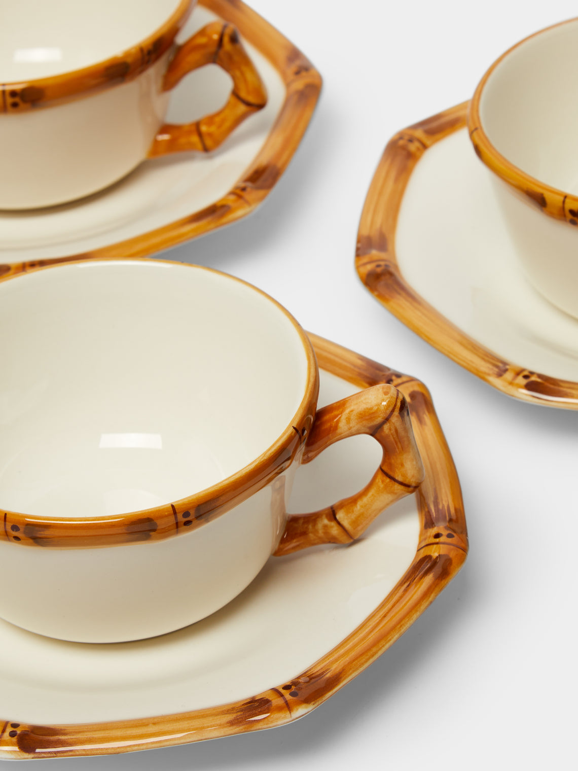 Este Ceramiche - Bamboo Hand-Painted Ceramic Teacups and Saucers (Set of 4) -  - ABASK