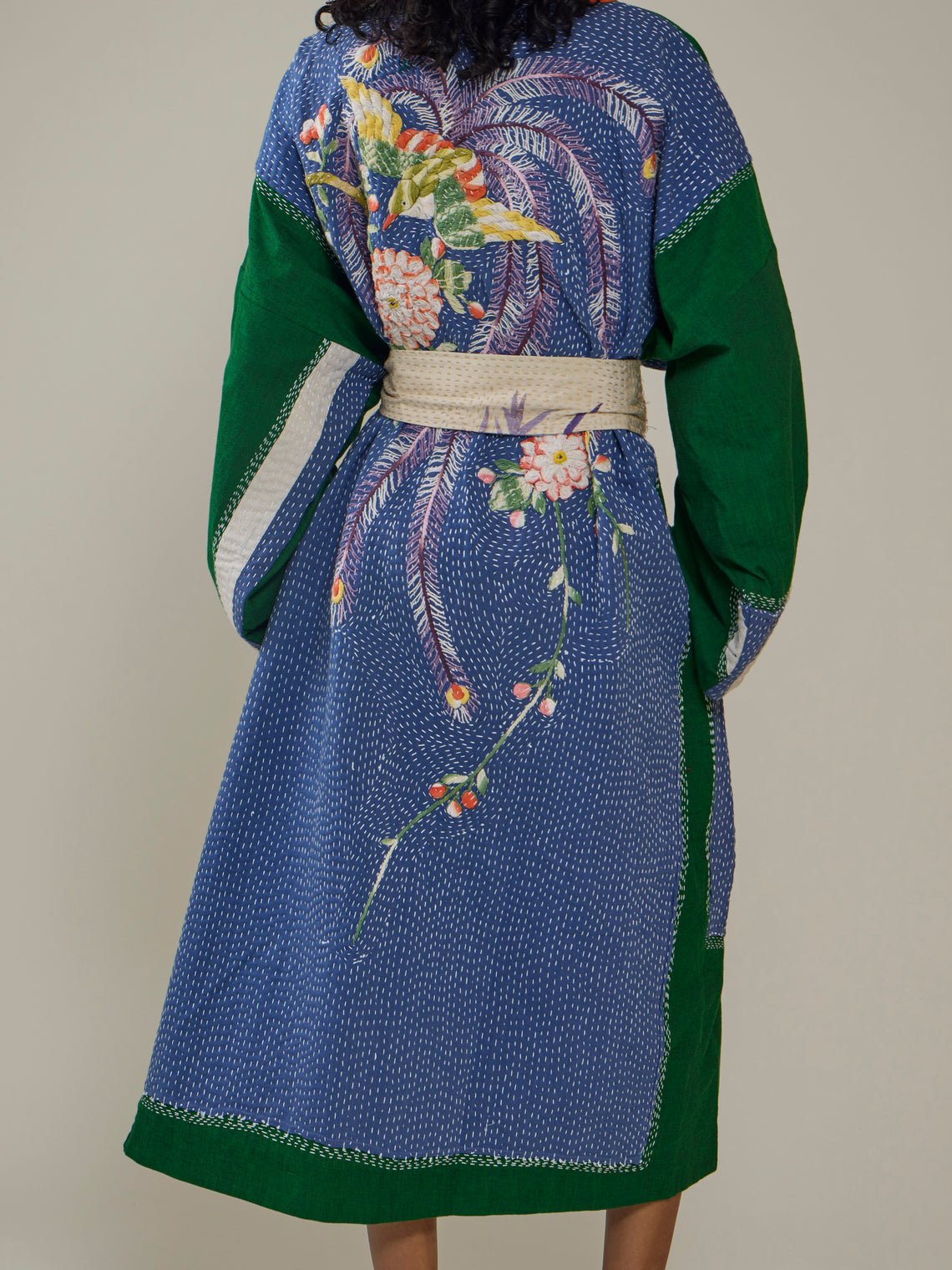 By Walid - 1920s Chinese Embroidered Silk Robe | One Size - Blue - ABASK