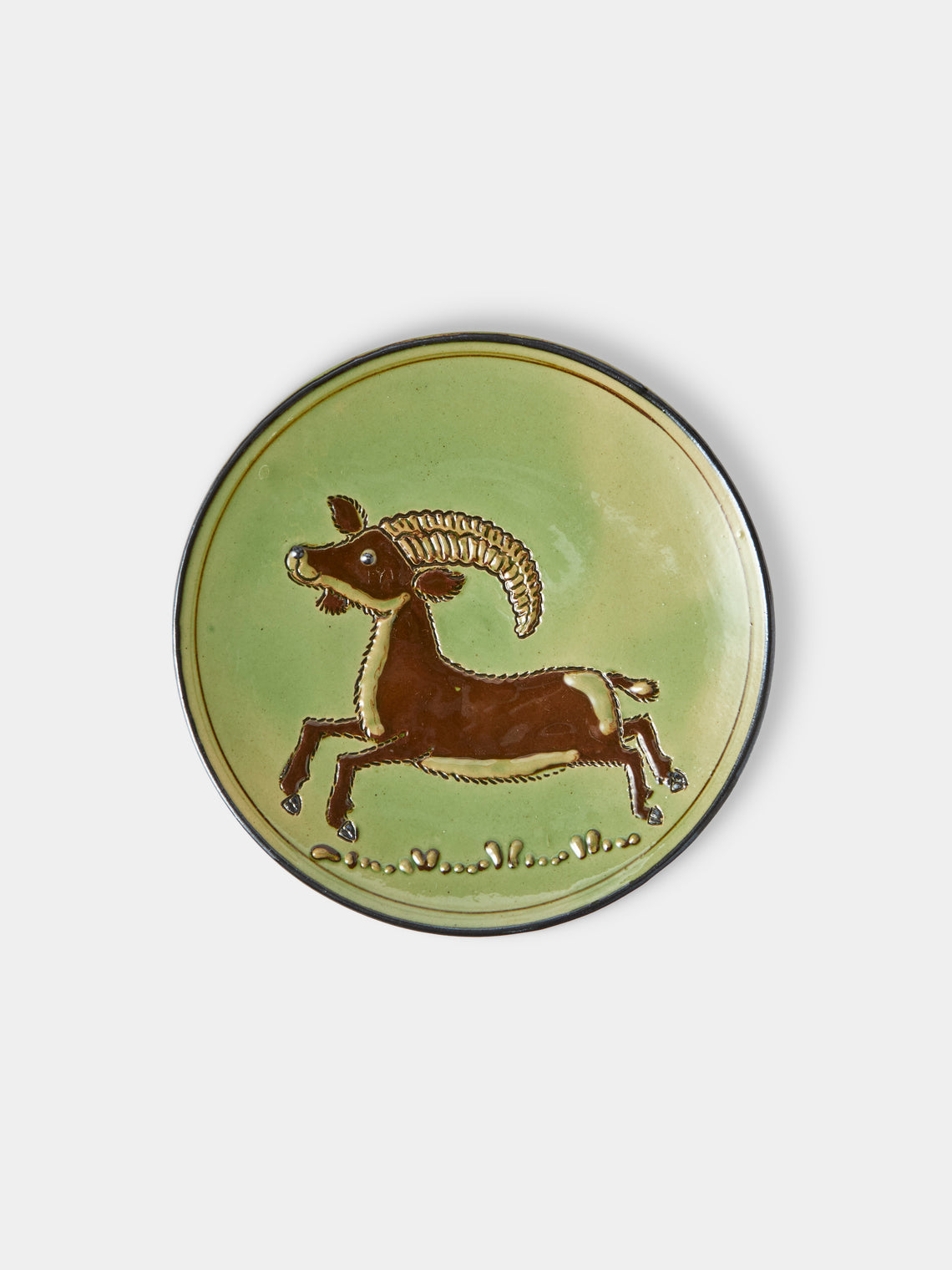 Poterie d’Évires - Animals Hand-Painted Ceramic Plates – 5.5in/14cm (Set of 4) - Green - ABASK