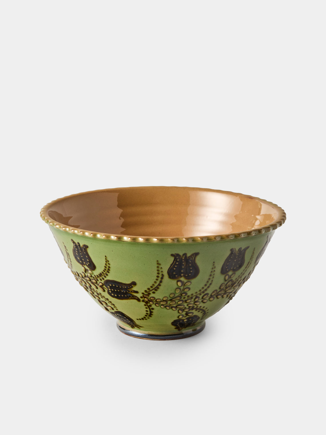 Poterie d’Évires - Flowers Hand-Painted Ceramic Fluted Bowls (Set of 4) - Green - ABASK