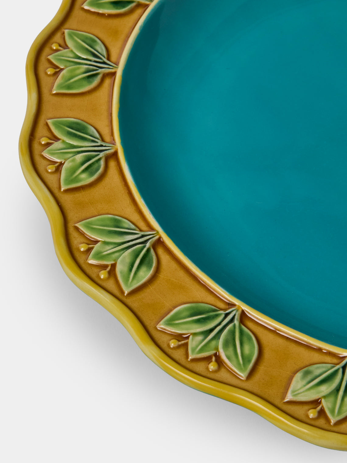 Verdolini - Chestnut Hand-Painted Majolica Ceramic Cake Stand - Blue - ABASK