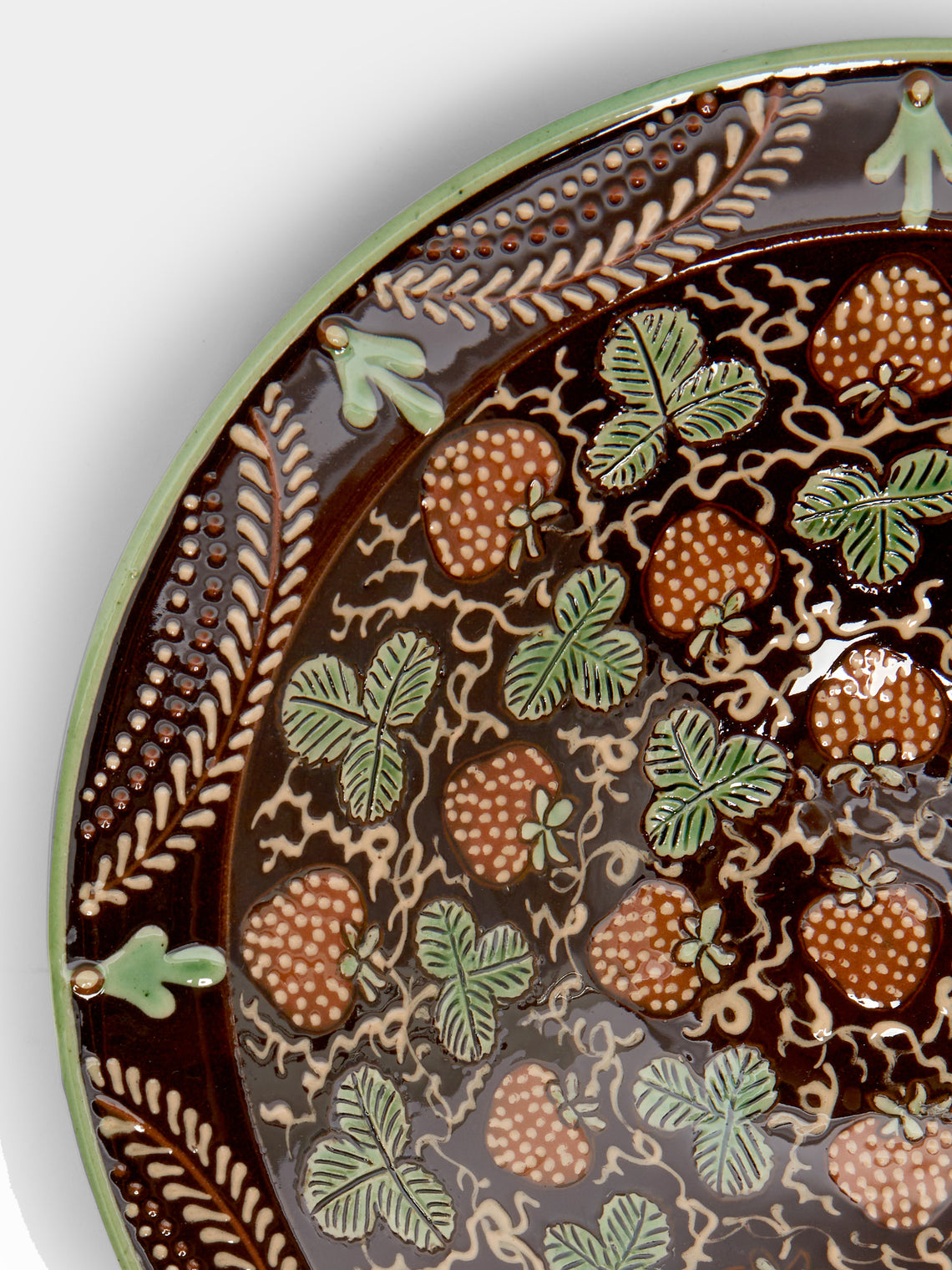 Poterie d’Évires - Strawberries Hand-Painted Ceramic Large Serving Bowl -  - ABASK