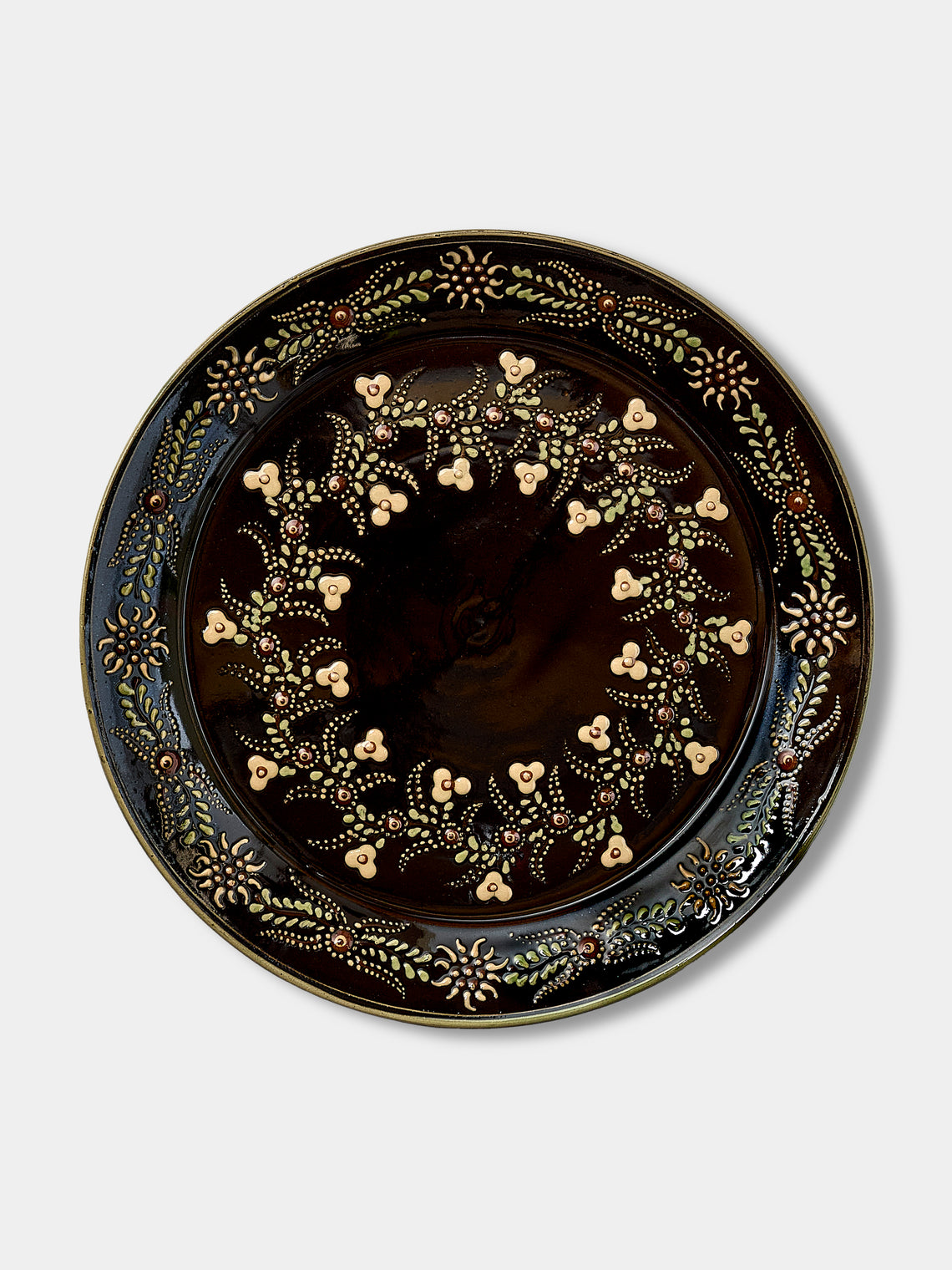 Poterie d’Évires - Flowers Hand-Painted Ceramic Round Platter - Dark brown - ABASK - 
