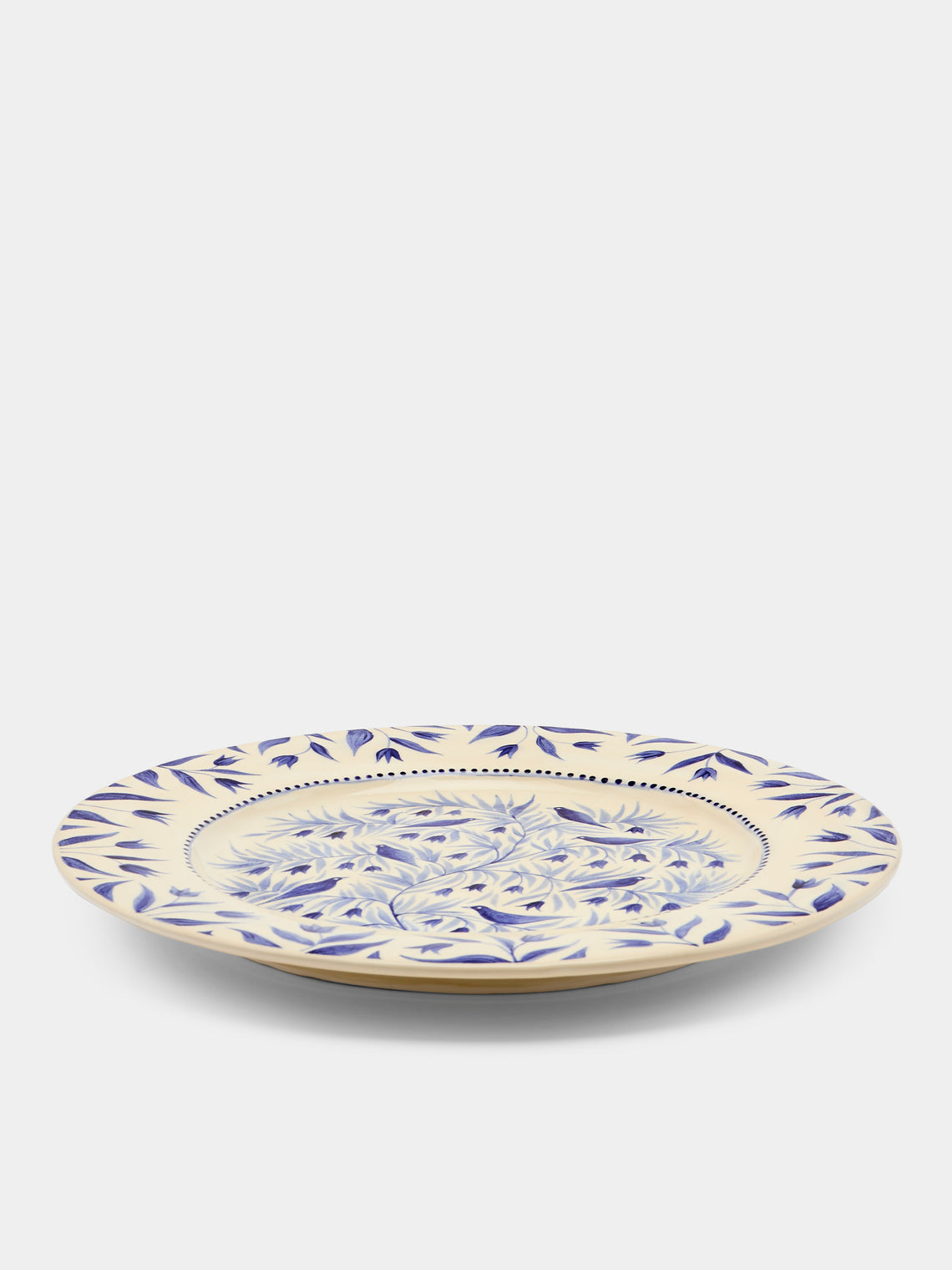 Rosanna Corfe - Birds and Bluebells Hand-Painted Ceramic Round Platter - Cream - ABASK