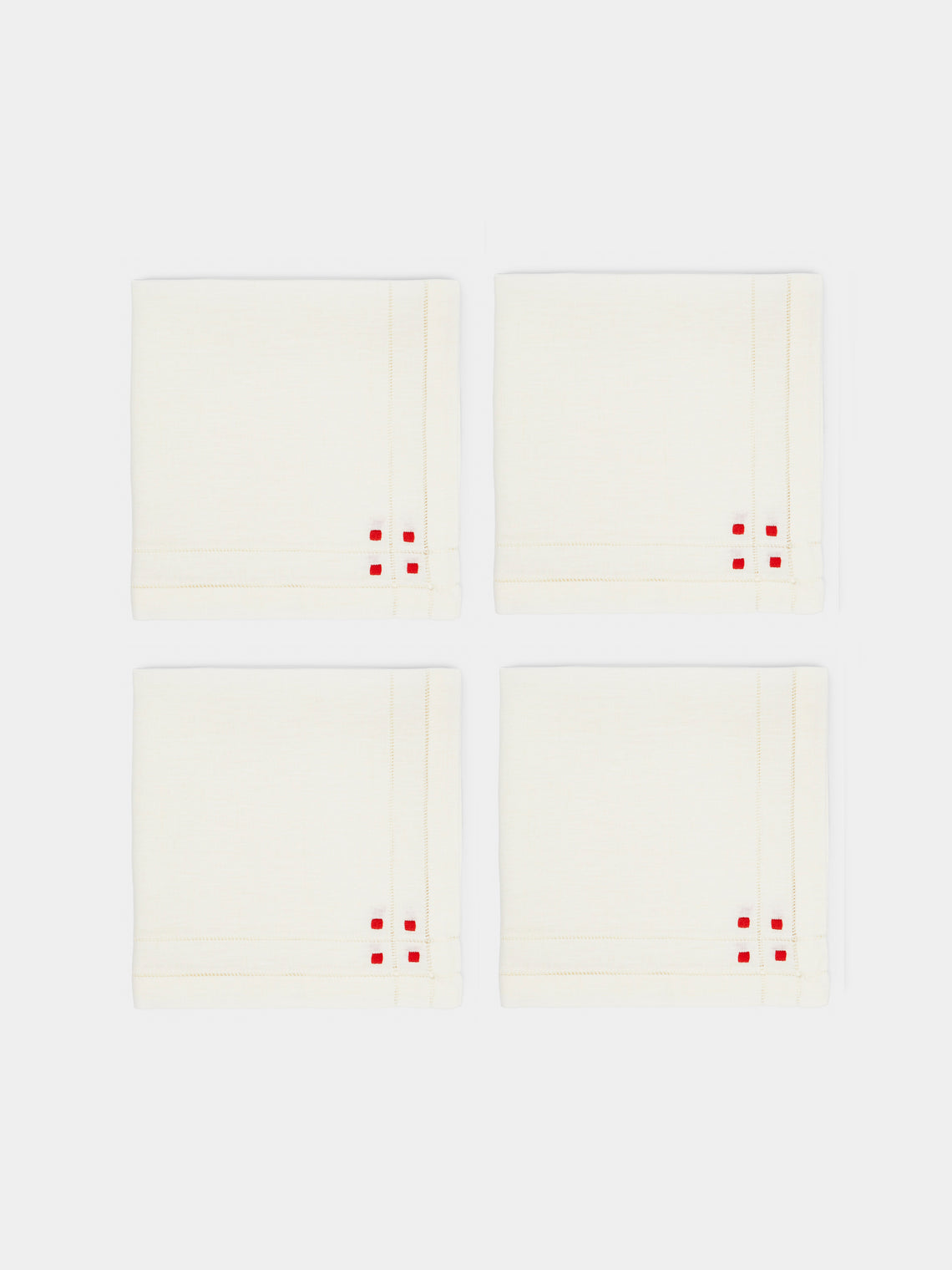 Anut Cairo - Art Deco Hand-Embroidered Linen Napkins (Set of 4) - Red - ABASK
