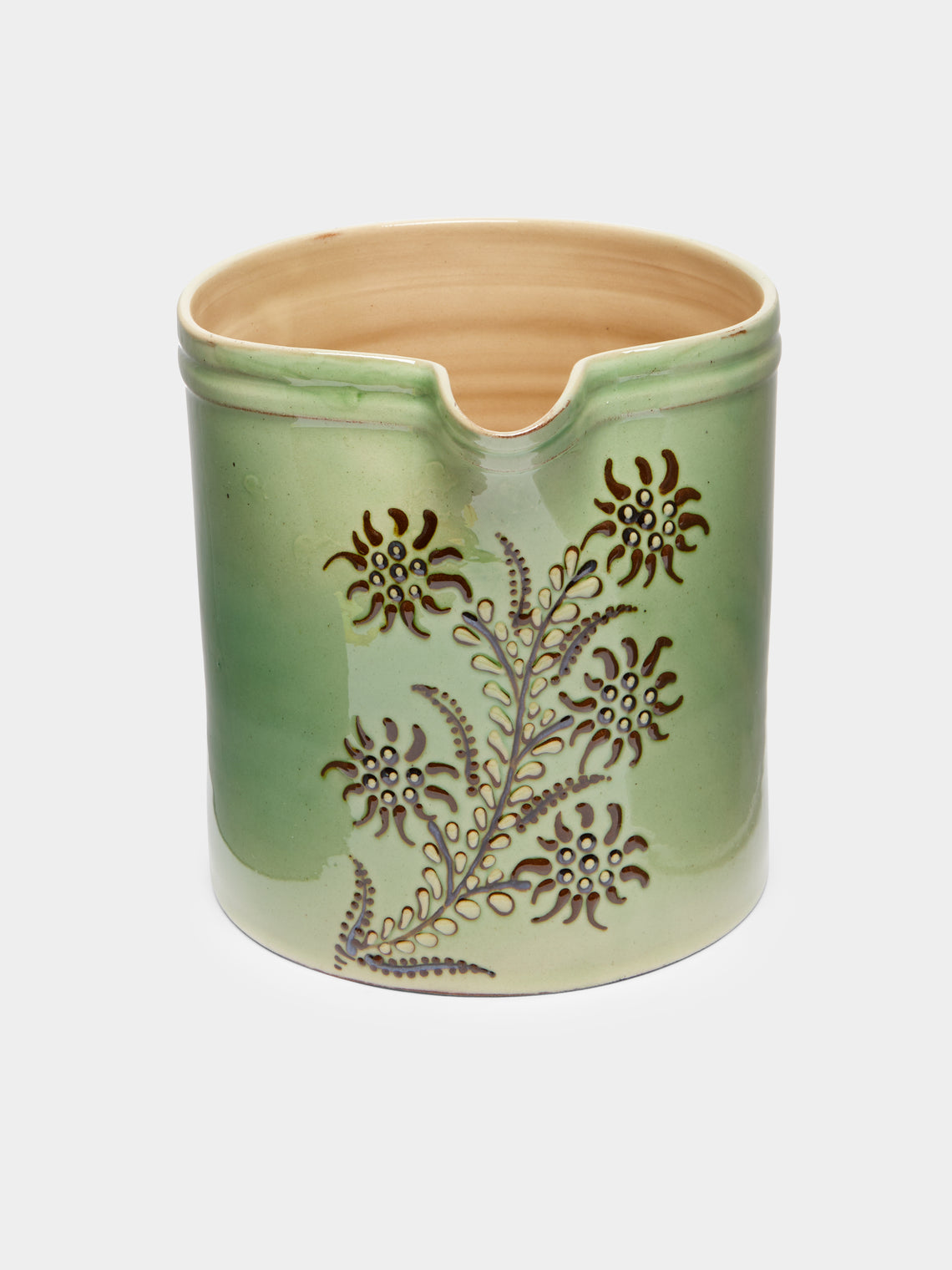 Poterie d’Évires - Flowers Hand-Painted Ceramic Straight-Edge Jug -  - ABASK
