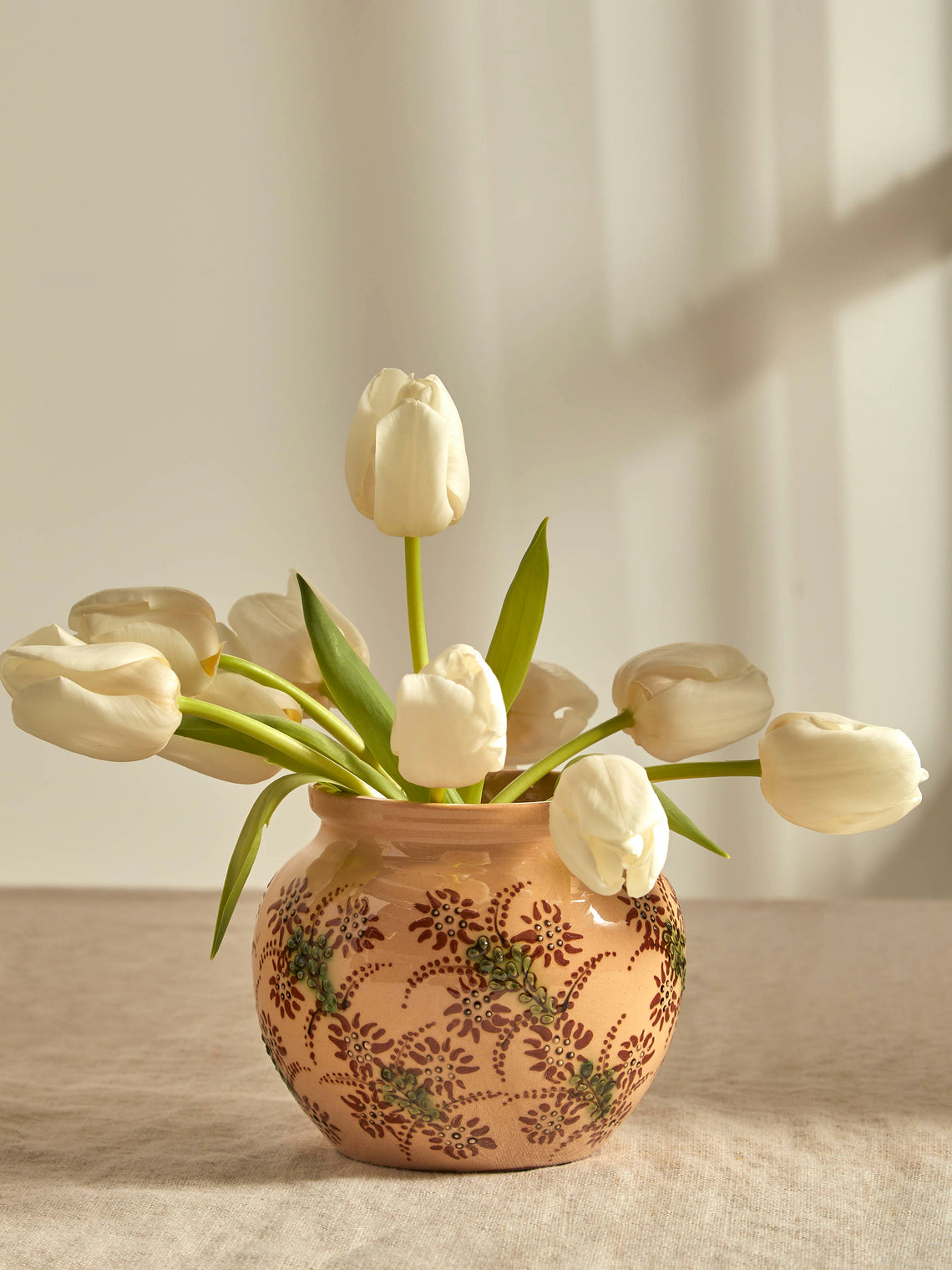 Poterie d’Évires - Flowers Hand-Painted Ceramic Vase - Cream - ABASK
