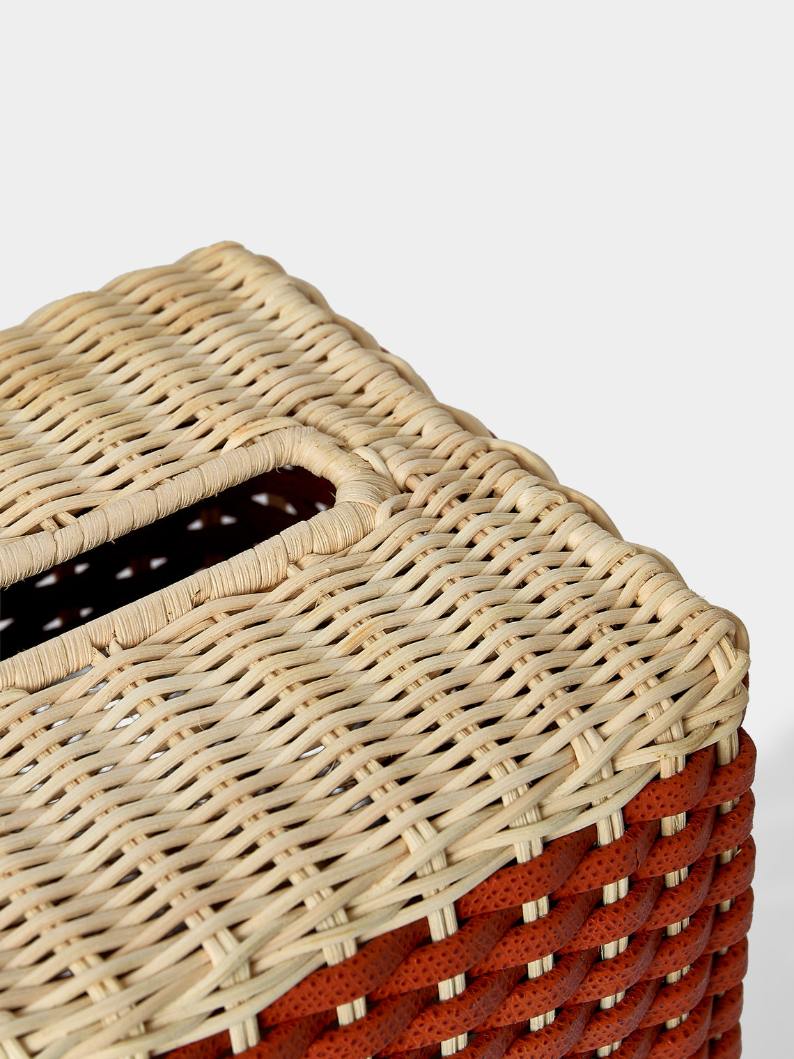 Pigment France - Antibes Leather and Rattan Tissue Box - Red - ABASK