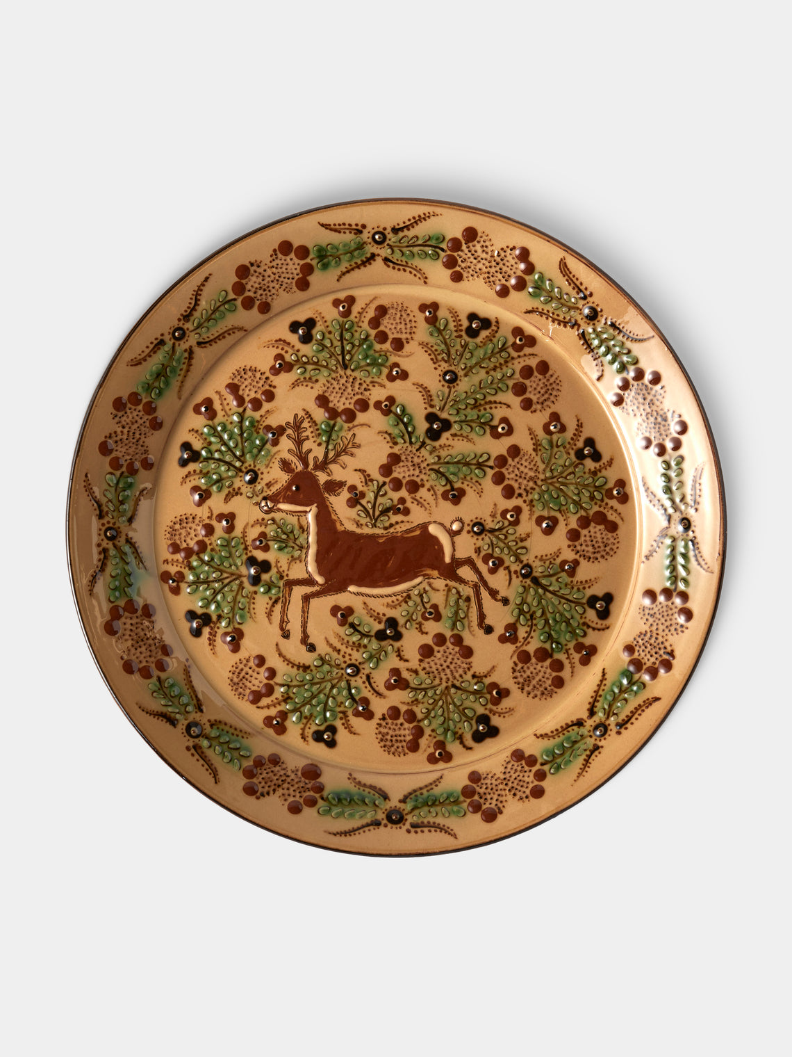 Poterie d’Évires - Stags Hand-Painted Ceramic Round Platter - Cream - ABASK - 