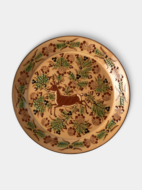 Poterie d’Évires - Stags Hand-Painted Ceramic Round Platter - Cream - ABASK - 