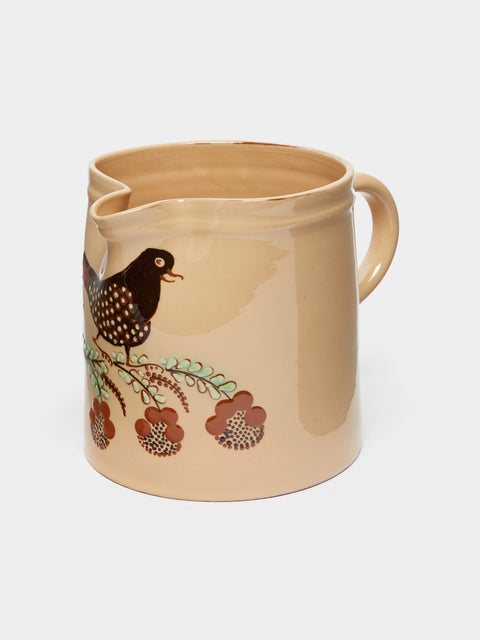 Poterie d’Évires - Birds Hand-Painted Ceramic Straight-Edge Jug -  - ABASK - 