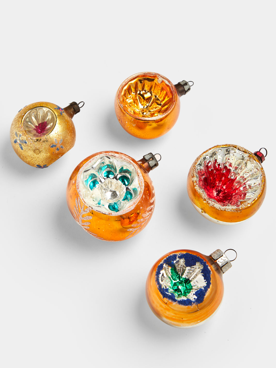 Antique and Vintage - Early-20th-Century Reflective Glass Baubles (Set of 5) - Yellow - ABASK