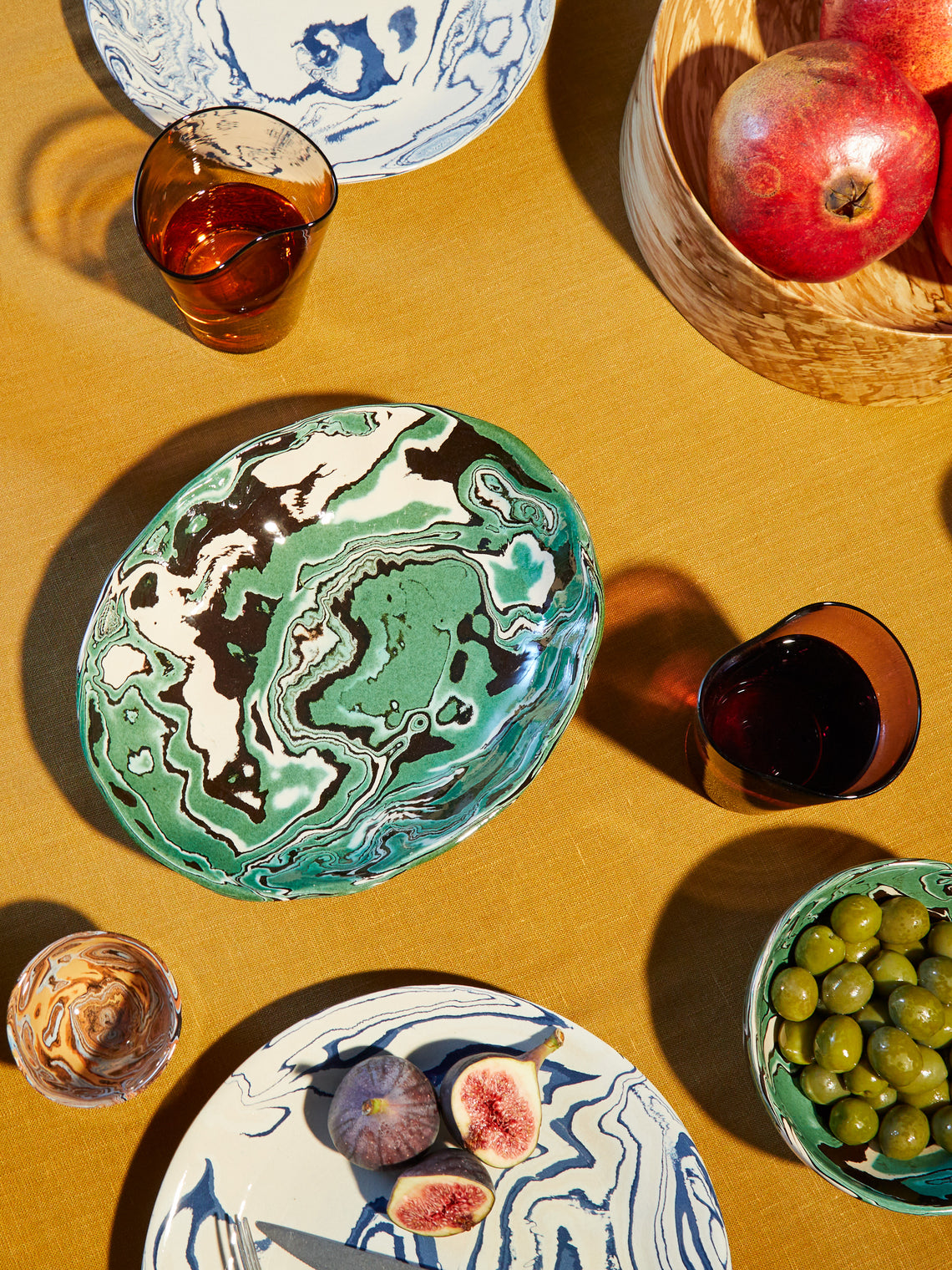 Atelier Saint-André Perrin - Marbled Ceramic Oval Serving Bowl -  - ABASK