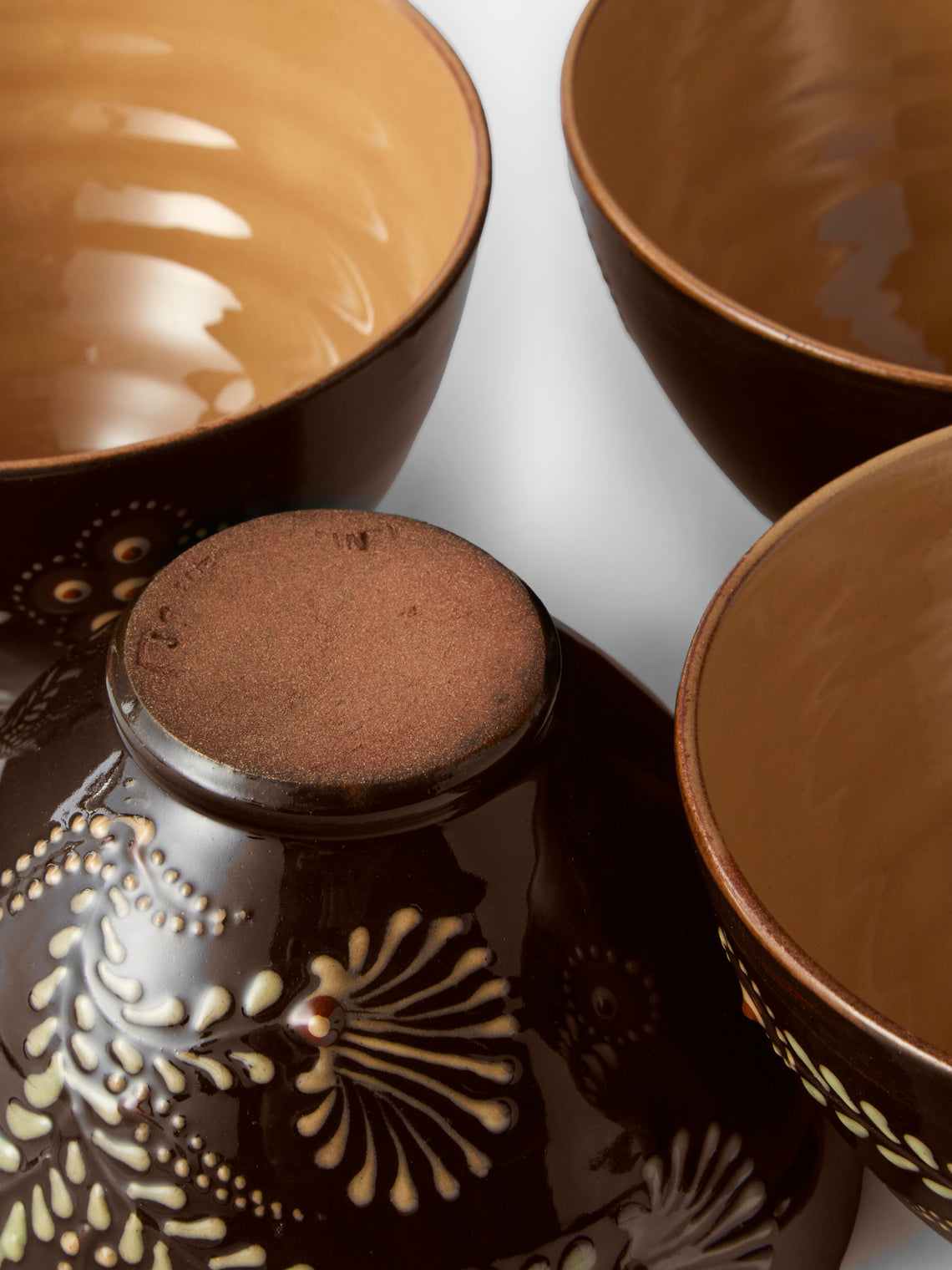 Poterie d’Évires - Flowers Hand-Painted Ceramic Small Bowls (Set of 4) - Dark Brown - ABASK