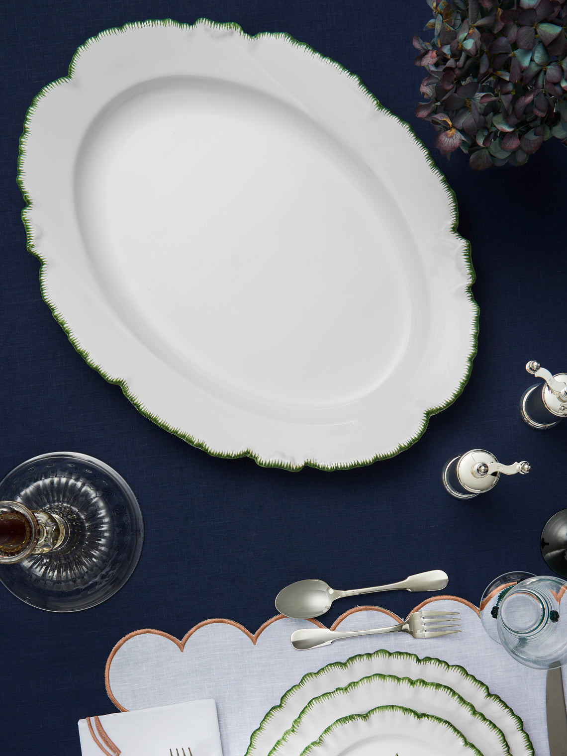 Atelier Soleil - Combed Edge Hand-Painted Ceramic Oval Platter -  - ABASK