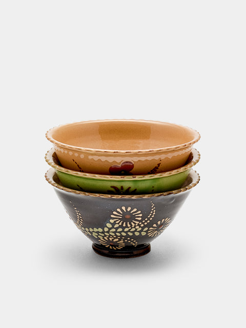 Poterie d’Évires - Flowers Hand-Painted Ceramic Small Fluted Bowls (Set of 3) - Multiple - ABASK - 