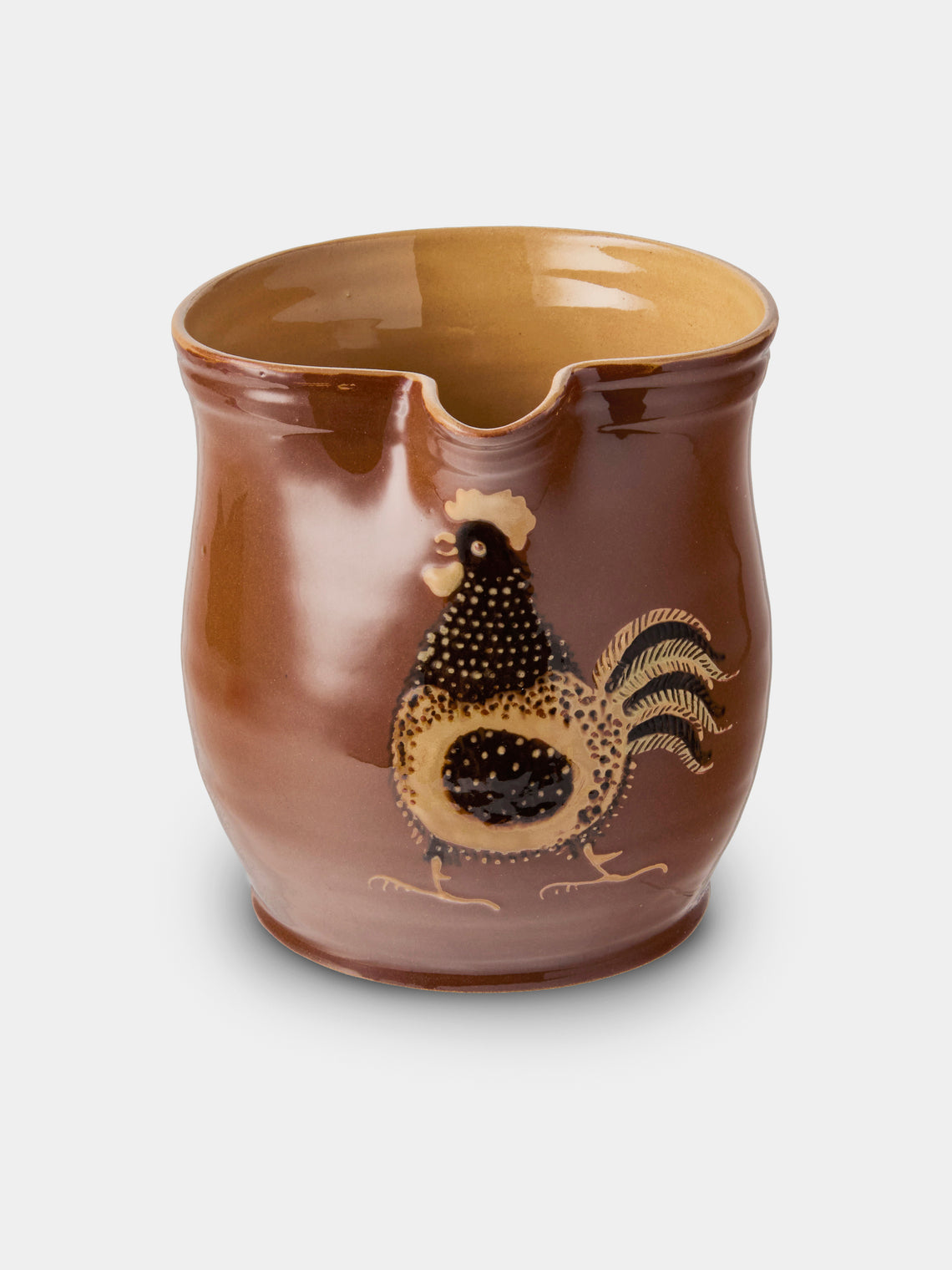 Poterie d’Évires - Chickens Hand-Painted Ceramic Medium Jug - Light Brown - ABASK