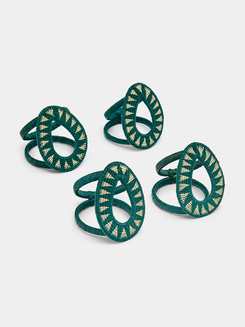 CasaLatina - Gota Handwoven Werregue Palm Napkin Rings (Set of 4) - Blue - ABASK - 