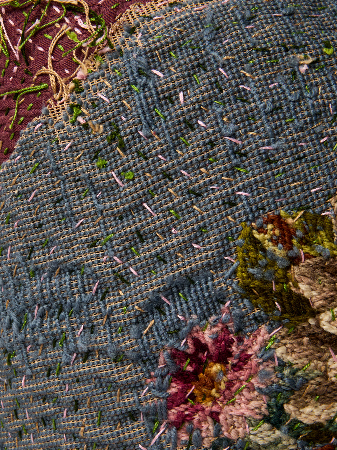 By Walid - 19th-Century Needlepoint Wool and Damask Cushion (19.5in/50cm) - Multiple - ABASK