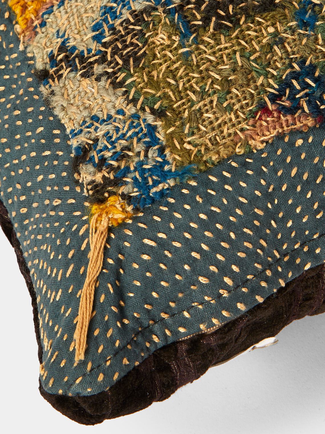 By Walid - 19th-Century Needlepoint Wool, Linen and Velvet Cushion (21.5in/55cm) - Multiple - ABASK