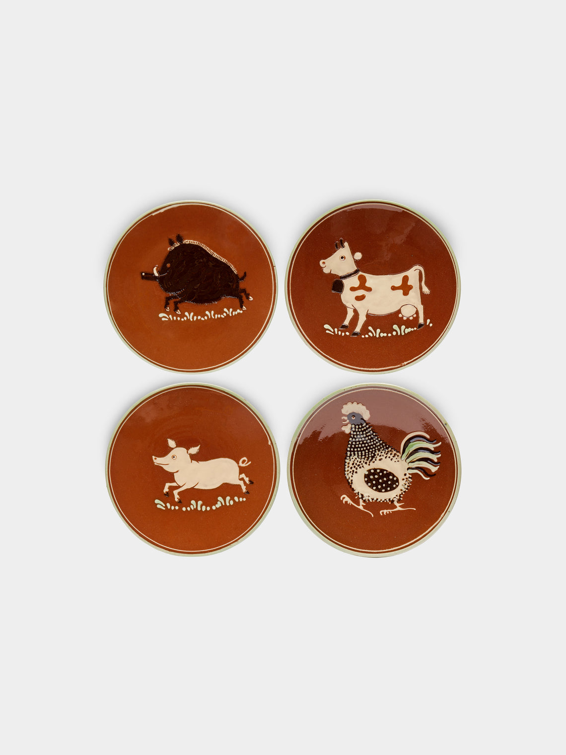 Poterie d’Évires - Animals Hand-Painted Ceramic Dessert Plates (Set of 4) -  - ABASK - 