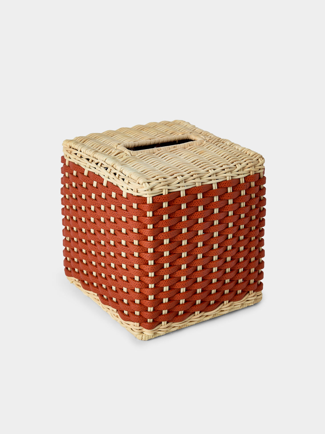 Pigment France - Antibes Leather and Rattan Tissue Box - Red - ABASK