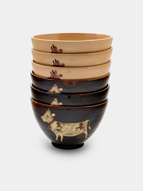 Poterie d’Évires - Cows Hand-Painted Ceramic Bowls (Set of 6) - Multiple - ABASK - 