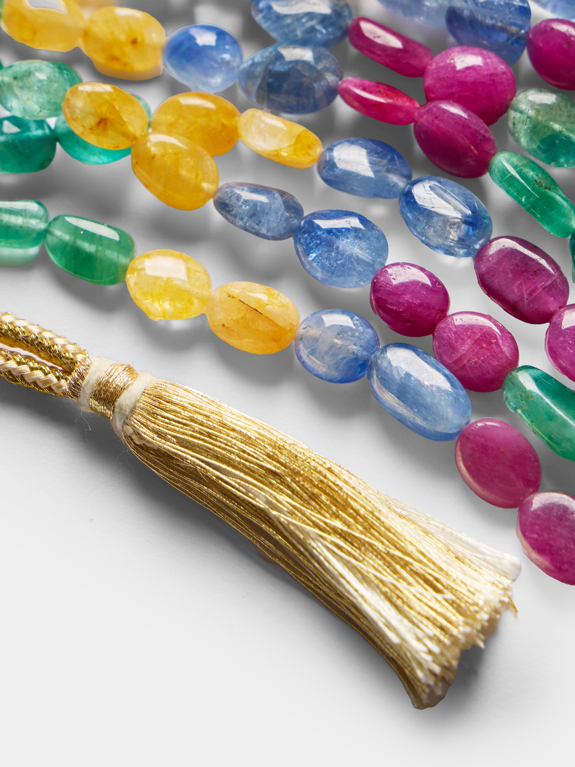 Mahnaz Collection - Vintage Emerald, Ruby and Sapphire Multi-Strand Beaded Necklace - Multiple - ABASK